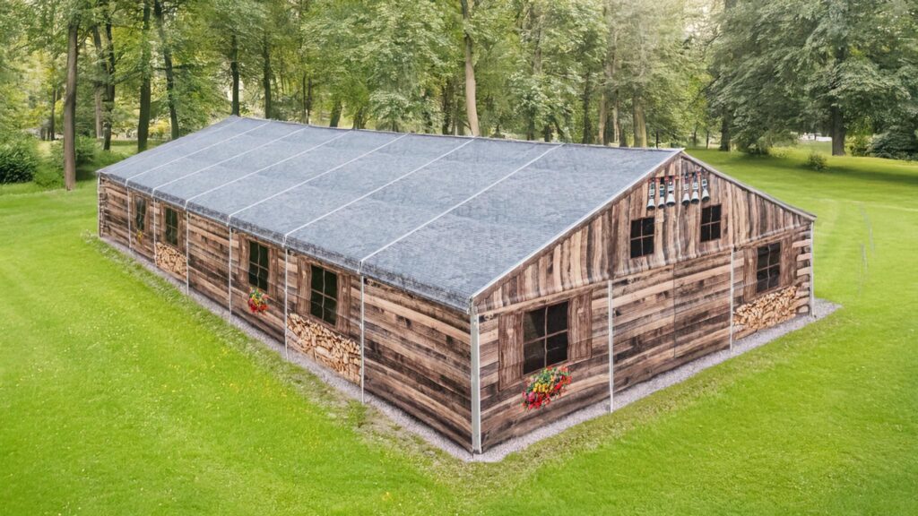 WILLISAU/LU, 18. NOVEMBER 2024 - HUNZIKER WILLISAU: CHALETZELT: Neues Zelt im Chaletstil, fotografiert auf dem Parkplatz der Festhalle Willisau. Hunziker AG Willisau.
ths/Photo by: THOMI STUDHALTER / HUNZIKER